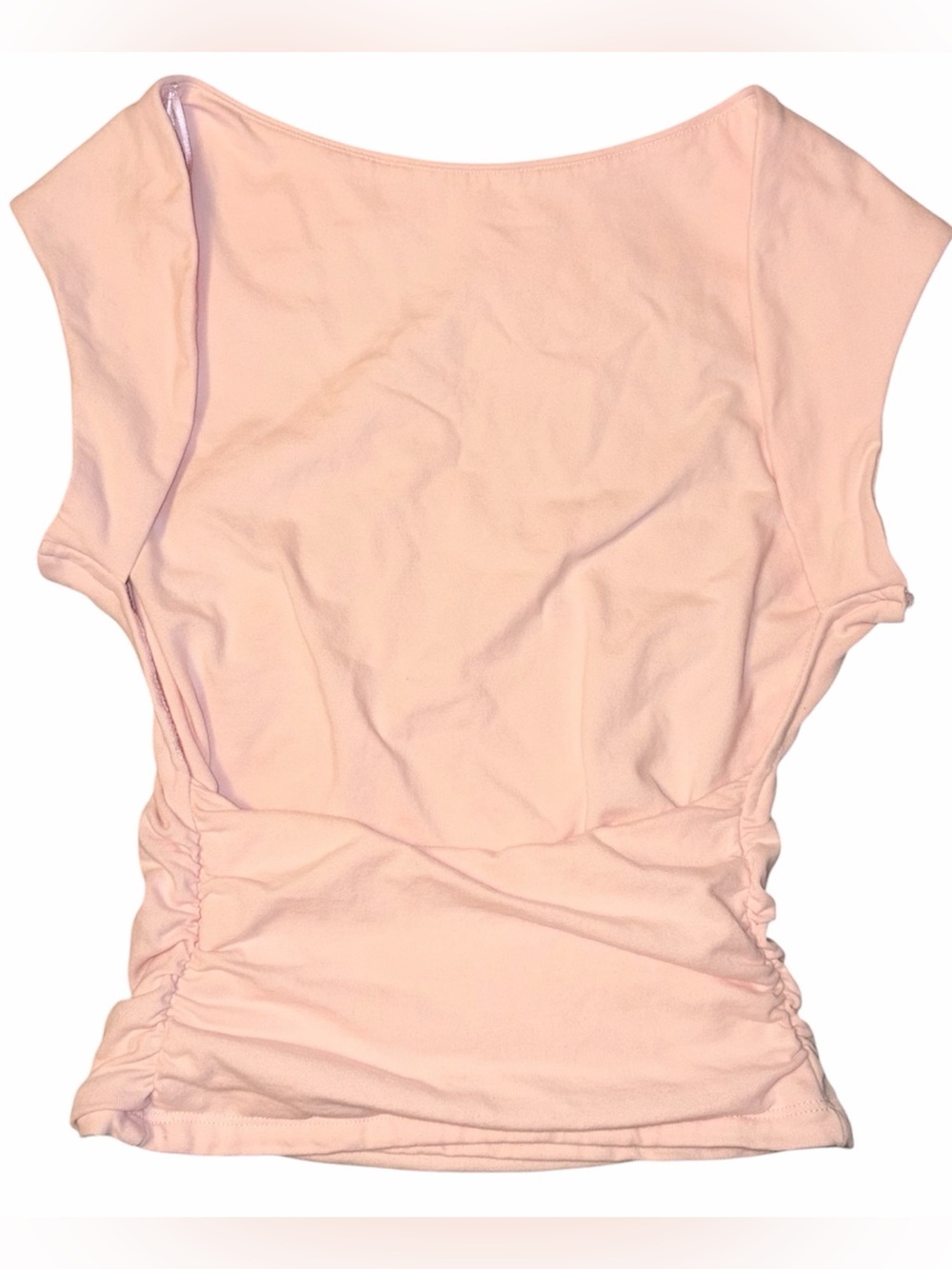 Garage SuperSoft Ruched Back Top Small Light Pink, Open Back Cap/Short Sleeve